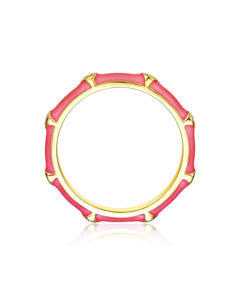14k Gold Plated with Cubic Zirconia Enamel Bamboo Teens/Young Adult Stacking Ring