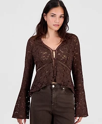 And Now This Women's Lace Bell-Sleeve Button-Front Top, Macy's Exclusive
