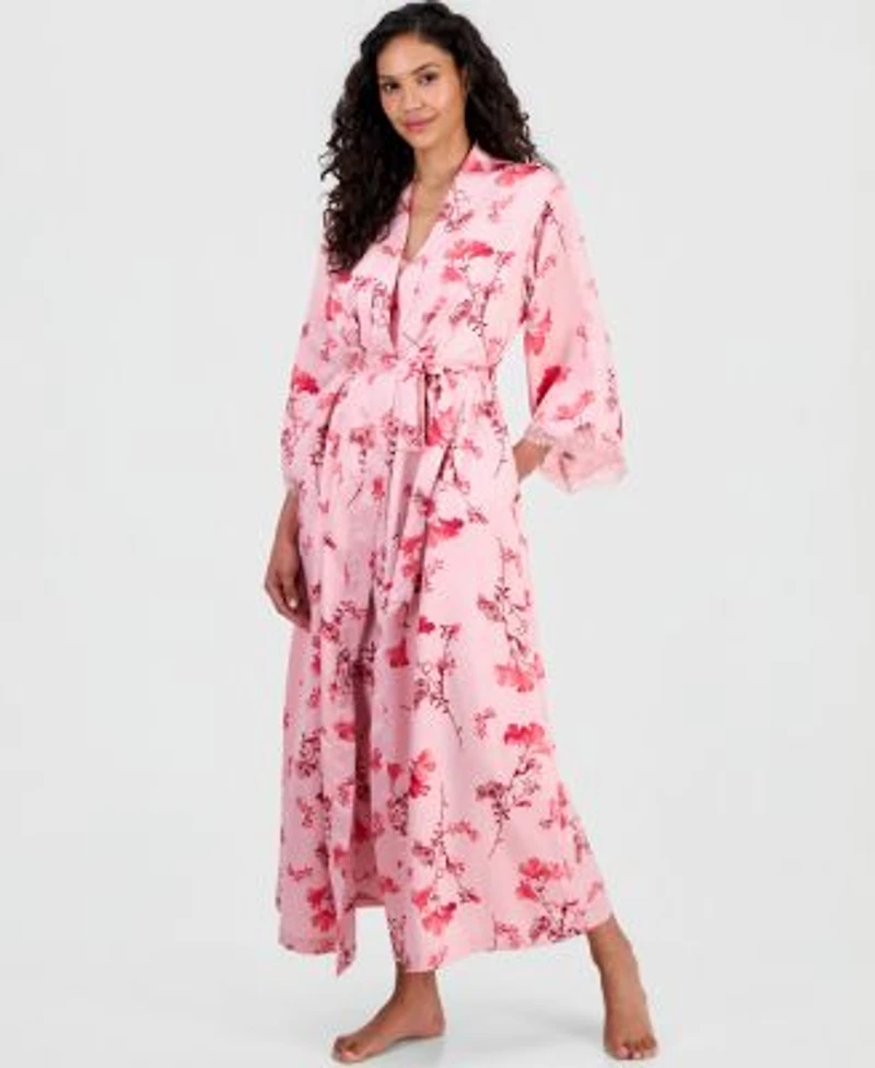 I.N.C. International Concepts Womens Printed Satin Long Robe Nightgown Macys Exclusive