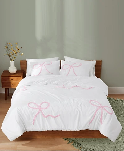 Truly Soft Textured Bow 3-Piece Comforter Set, Full/Queen