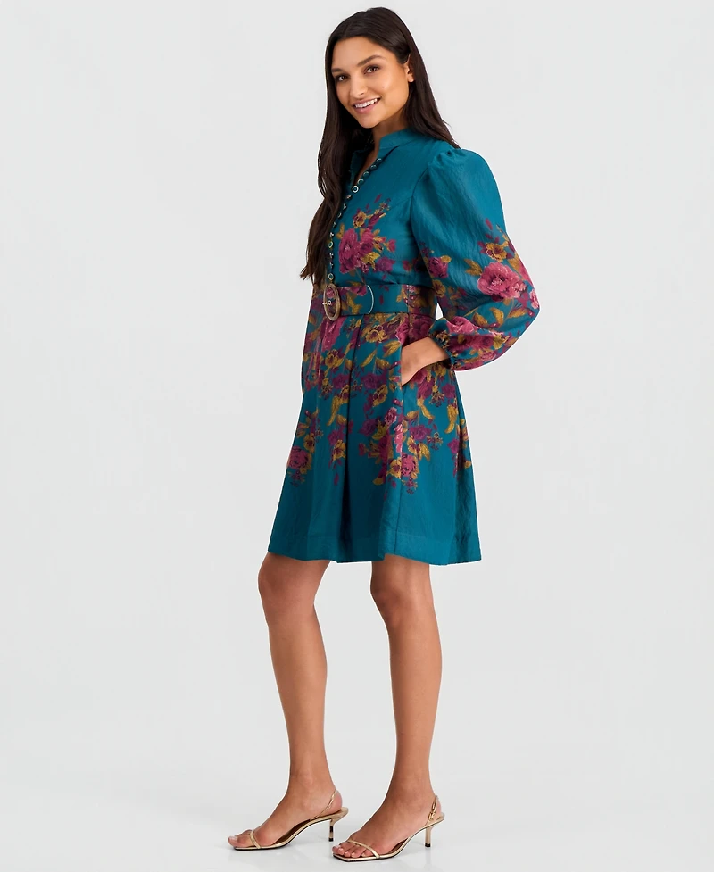 Tahari Asl Women's Floral-Print Belted Fit & Flare Dress