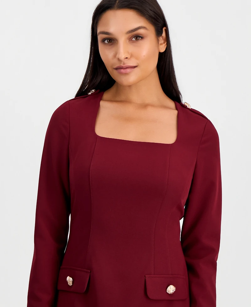 Tahari Asl Women's Square-Neck Long-Sleeve A-Line Dress