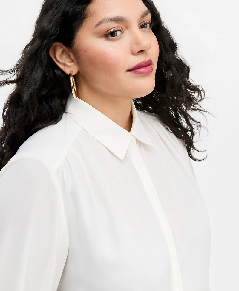 I.n.c. International Concepts Plus Long-Sleeve Button-Up Collared Tunic, Macy's Exclusive