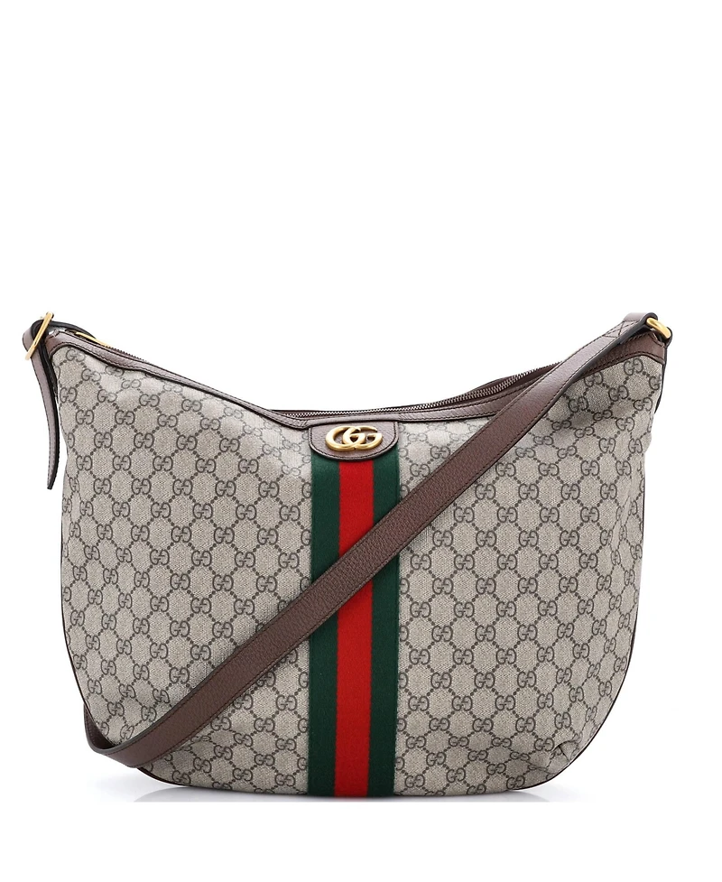 Pre-Owned Gucci Large Ophidia Half Moon Hobo Gg Coated Canvas