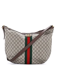 Pre-Owned Gucci Large Ophidia Half Moon Hobo Gg Coated Canvas