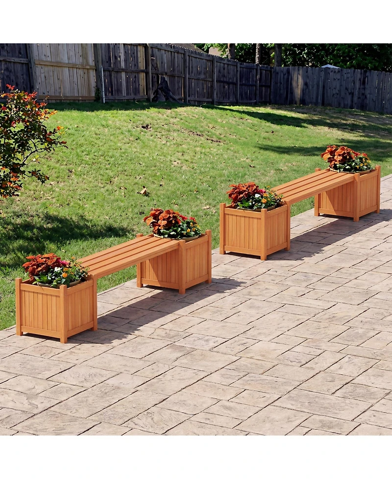 Gymax Wood Outdoor Planter Boxes with Detachable Bench 2 Elevated Mini Planters Patio
