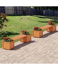 Gymax Wood Outdoor Planter Boxes with Detachable Bench 2 Elevated Mini Planters Patio