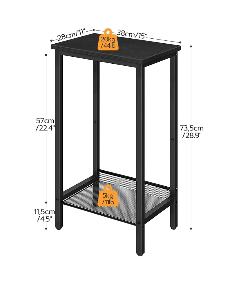 Slickblue Narrow Side Table with Mesh Shelves and Industrial Style Frame