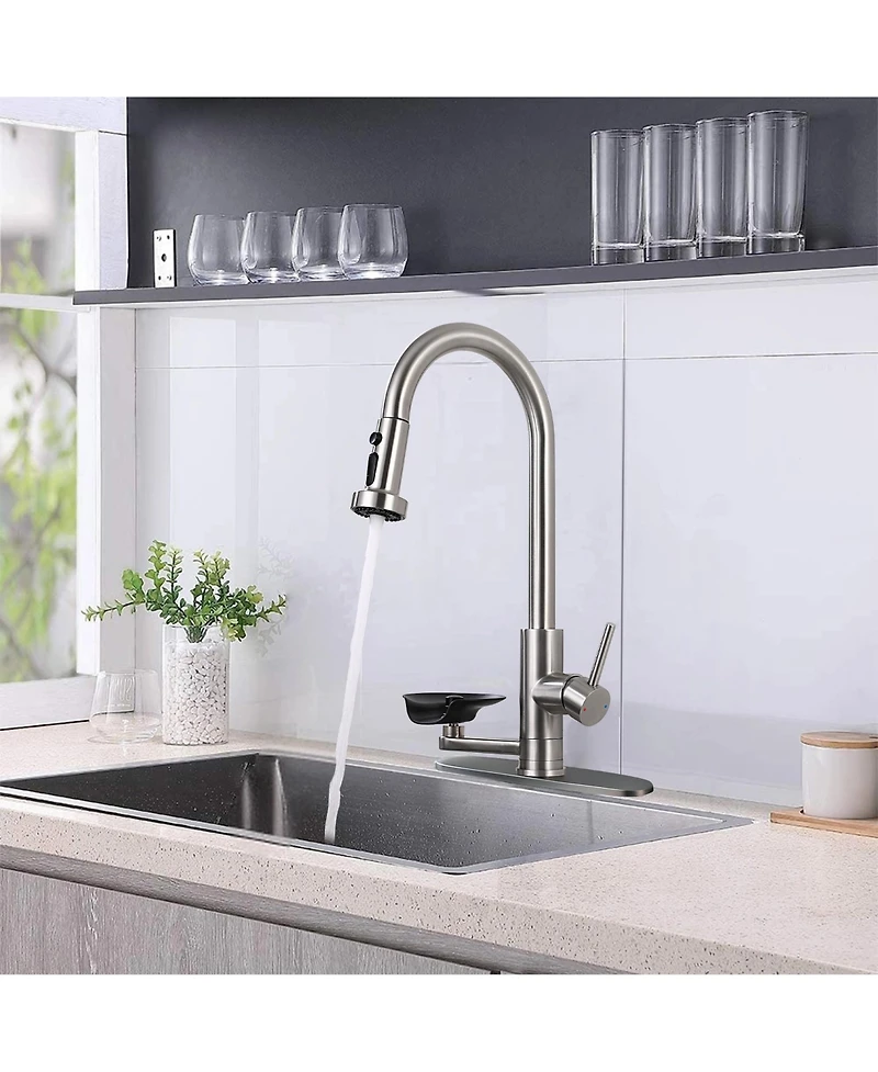 Phying 3-in-1 Kitchen Faucet with Press-Type Glass Rinser, High-Arc Pull-Down Sprayer Faucet
