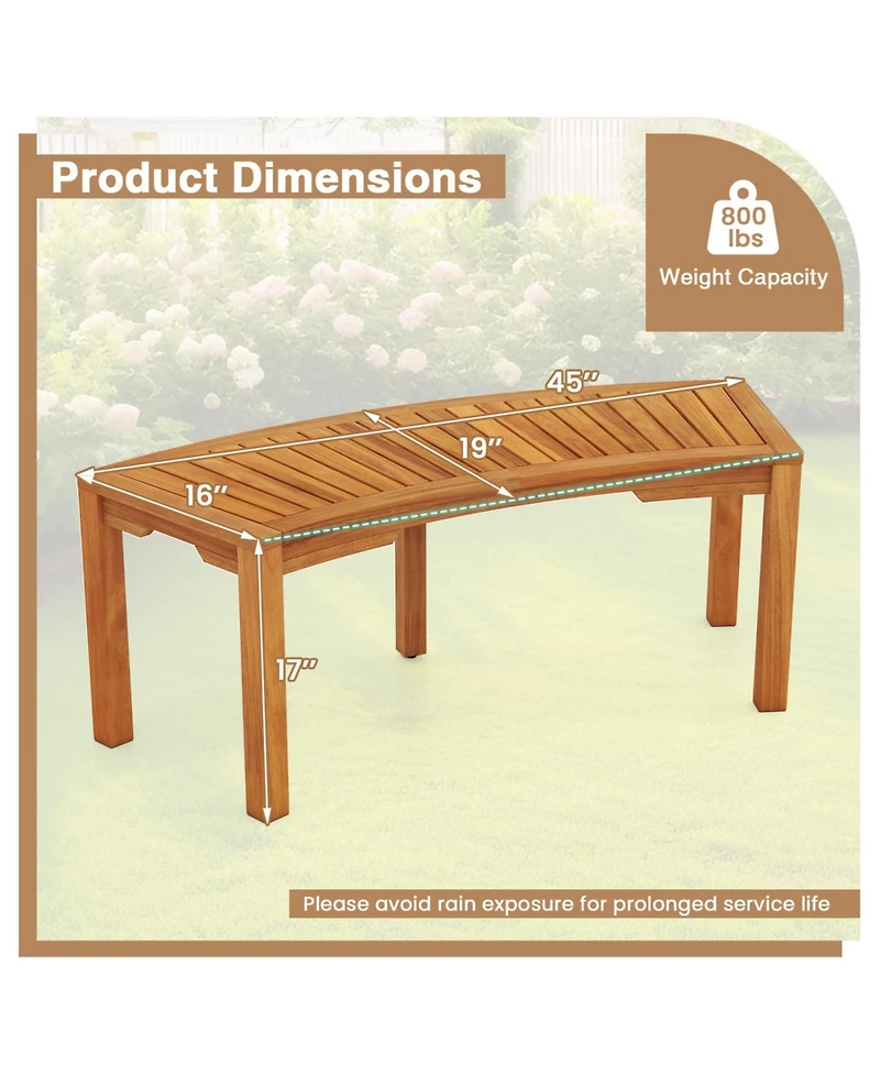 Slickblue Acacia Wood Outdoor Garden Bench Curved 2 Person Patio Seating