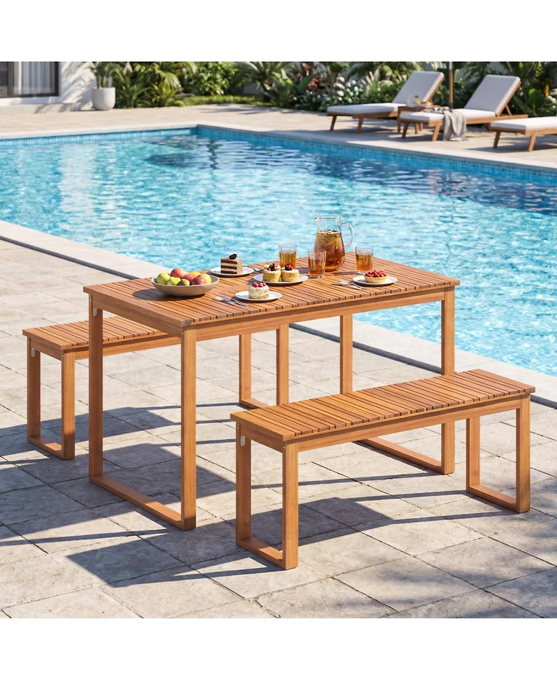 Slickblue Acacia Wood Patio Bench Set of 2 for Front Porch and Garden Seating