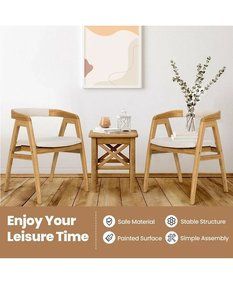Gymax Set of 2 Bamboo Accent Chairs Leisure Chairs Armchairs with Seat Cushion