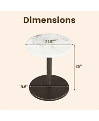 Slickblue Marble Top Round End Table with Wooden Pedestal for Living Room