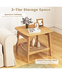 Slickblue Sofa Side Table with Faux Rattan Shelf, Wicker Accent for Home