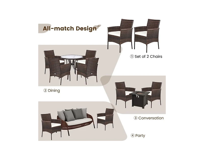 Mondawe 2 Pieces Outdoor Pe Rattan Armchairs with Removable Cushions