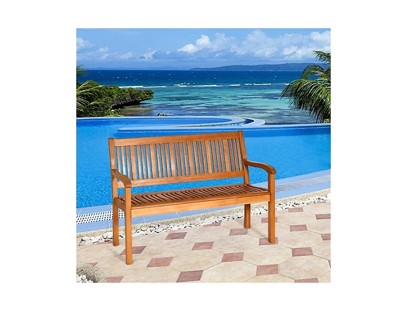 Mondawe Two Person Solid Wood Garden Bench with Curved Backrest and Wide Armrest