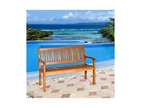Mondawe Two Person Solid Wood Garden Bench with Curved Backrest and Wide Armrest