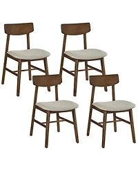 Gymax 4Piece Dining Chairs With Curved Backrest Linen Fabric Upholstered Seat for Kitchen
