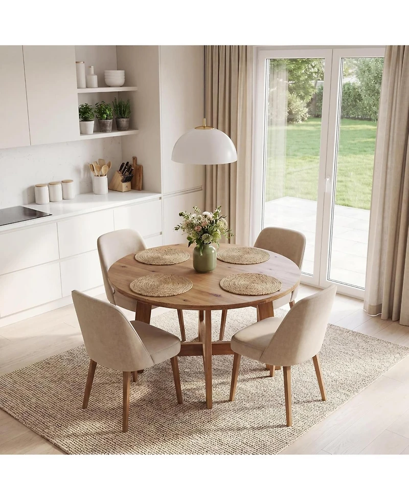 Tribesigns 47'' Solid Wood Round Dining Table, Round Dining Room Table with Wood Pedestal Base for 4 People