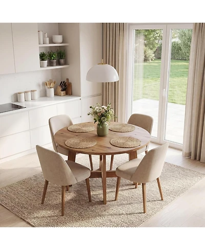 Tribesigns 47'' Solid Wood Round Dining Table, Round Dining Room Table with Wood Pedestal Base for 4 People
