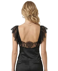 Modenaire Women's Satin Lace-Trim Flutter-Sleeve Corset Top