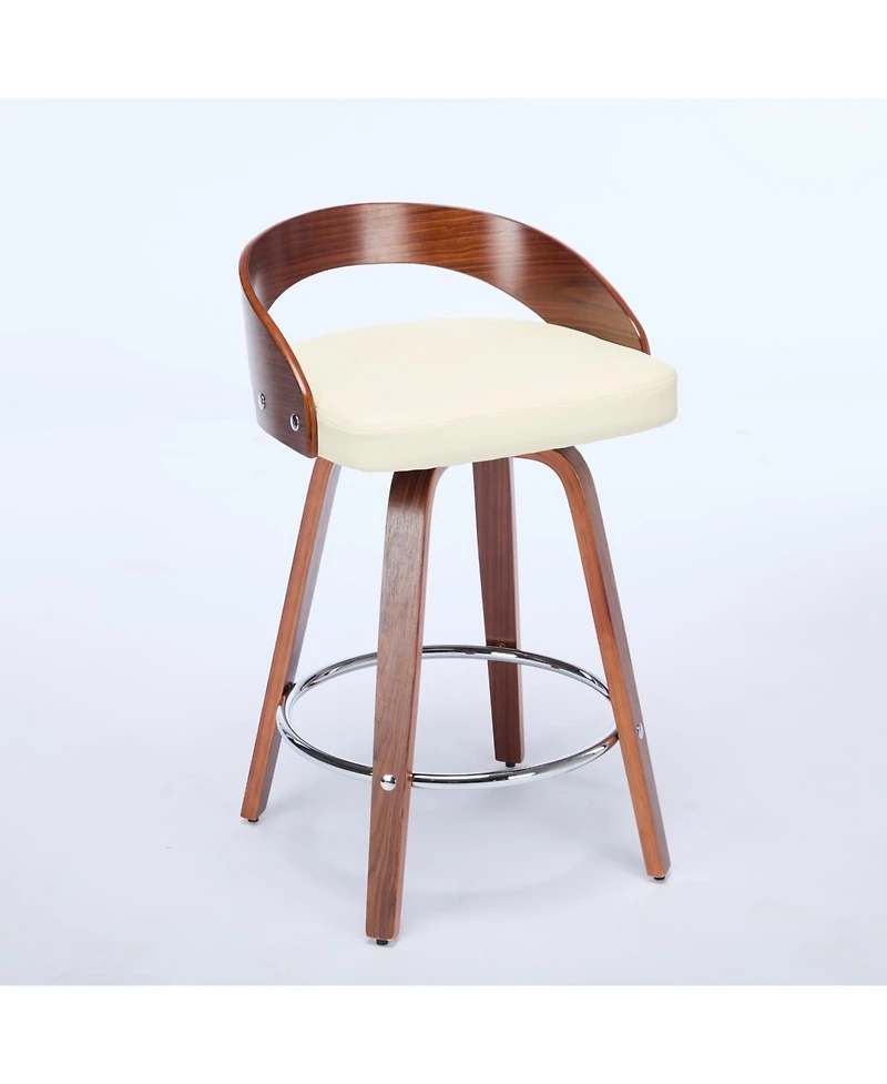 Clihome Bar Stools Set of 2, Swivel Height with Low Back, Wood Chairs Soft Cushion Seat, 25-Inch Seat