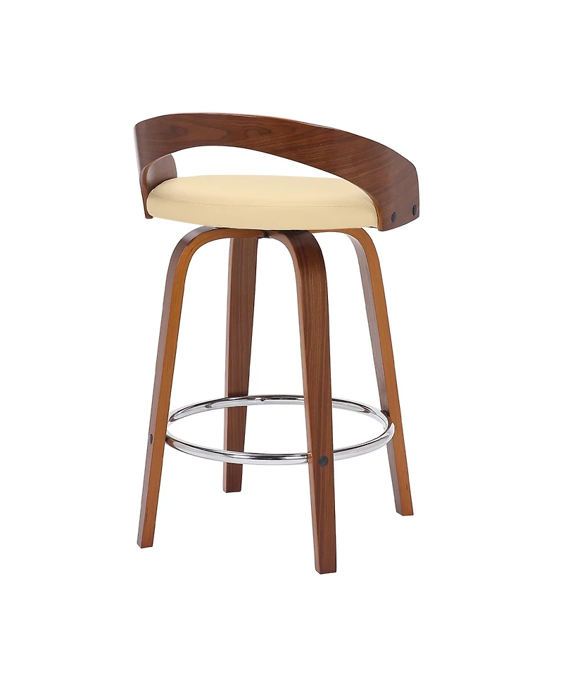 HomeRoots 26" Faux Leather and Solid Wood Low Back Counter Height Swivel Bar Chair