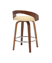 HomeRoots 26" Faux Leather and Solid Wood Low Back Counter Height Swivel Bar Chair