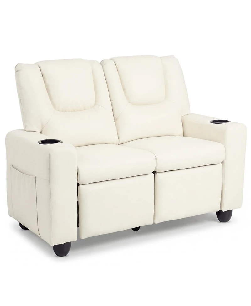 Slickblue Kids Double Recliner Sofa Chair with 2 Cup Holders for Toddlers and Children