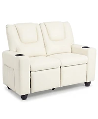 Slickblue Kids Double Recliner Sofa Chair with 2 Cup Holders for Toddlers and Children