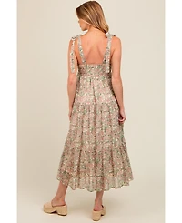 Pinkblush Maternity Cream Floral Shoulder Tie Tiered Maxi Dress