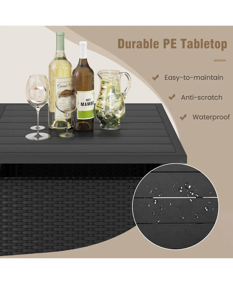 Patio Square Wicker Side Table with Umbrella Hole for Yard Garden Poolside