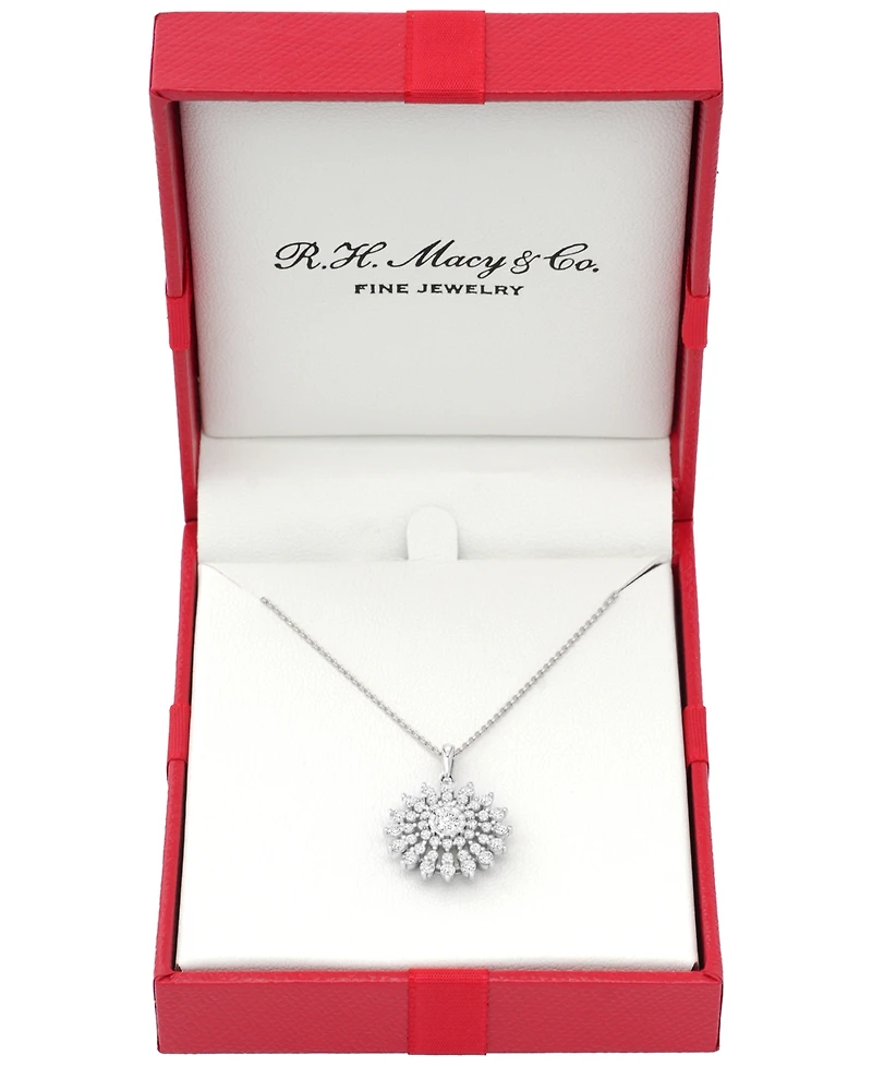 Macy's Cluster Diamond Pendant Necklace (1 ct. t.w.) in 14k White Gold