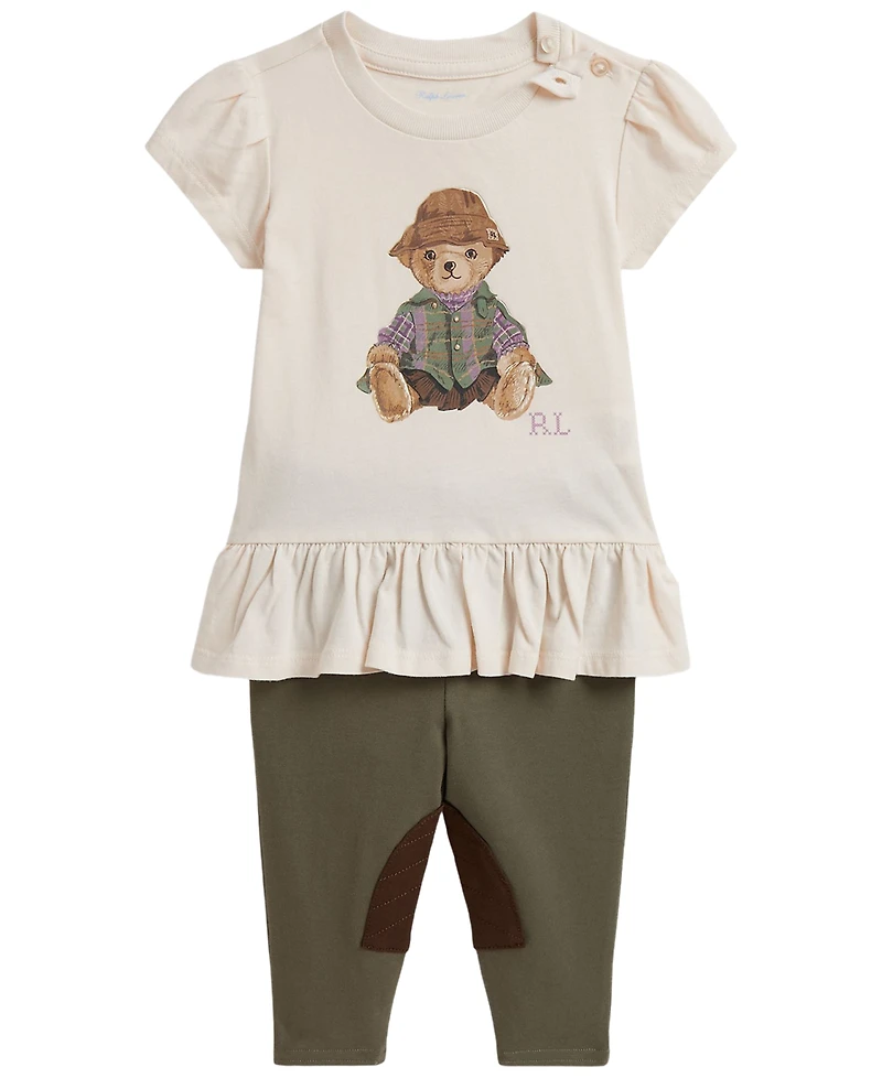 Polo Ralph Lauren Baby Girls' Bear Jersey Peplum T-Shirt and Leggings, 2-Piece Set