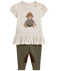 Polo Ralph Lauren Baby Girls' Bear Jersey Peplum T-Shirt and Leggings, 2-Piece Set