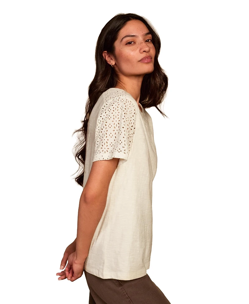 Celtic & Co. Women's Eyelet Sleeve Soft-Drape Jersey T-Shirt