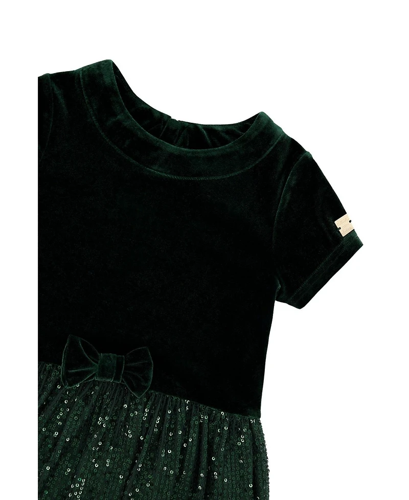 Deux par Girls (6-14) Bi-Material Short Sleeve Dress with Glittering Skirt