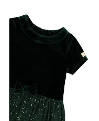 Deux par Girls (6-14) Bi-Material Short Sleeve Dress with Glittering Skirt