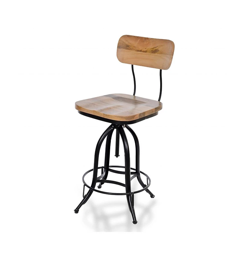 HomeRoots Solid Wood and Steel Counter Height Swivel Bar Chair