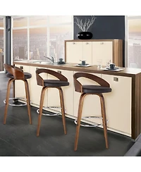 HomeRoots 30" Faux Leather and Solid Wood Low Back Bar Height Swivel Bar Chair