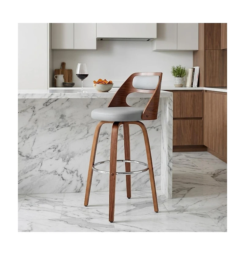HomeRoots 26" Faux Leather Counter Height Swivel Bar Chair