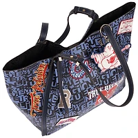 True Religion Women's Multi Patch Graphic Tote Bag with Buddha Charm and Adjustable Shoulder Straps