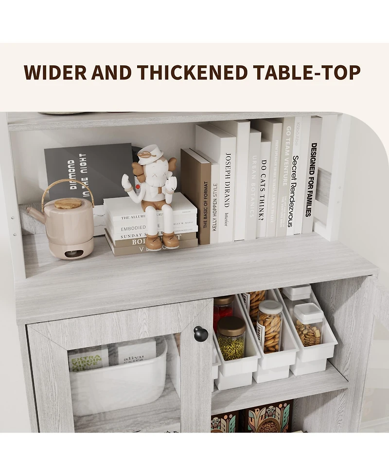 gaomon 67 Inch Home Bar Cabinet, Wine Storage with Built-in Power Outlets, Led Lighting for Living Room