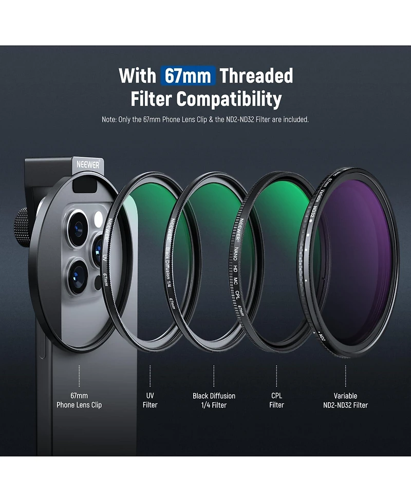 Neewer ND2-32 Camera Lens Accessory with ND2-32 for select iPhone and Android mobile devices