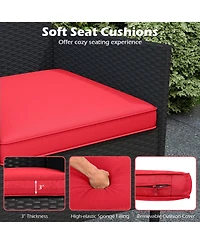 Gymax Patio Loveseat with Built-in Table Soft Cushions and Tempered Glass Tabletop Outdoor