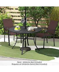 Gymax Patio Dining Table 42.5'' Round Metal Slat Table with Umbrella Hole Outdoor