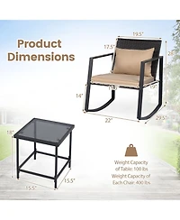 Gymax 3-Piece Outdoor Rocking Bistro Set Patio Rocking Chairs and Coffee Table Set
