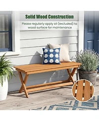 Slickblue Wooden Patio Bench for 2 People with X-Shaped Legs and Slatted Seat