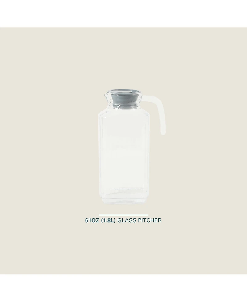 Gibson Home Glass Pitcher, 61 oz (1.8L) – Clear Water & Juice Pitcher with Lid and Easy-Pour Handle, Soda Lime Glass
