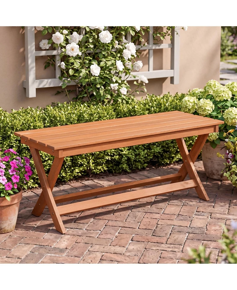 Slickblue Set of 2 Wooden Patio Bench for 2 People with X-Shaped Legs and Slatted Seat
